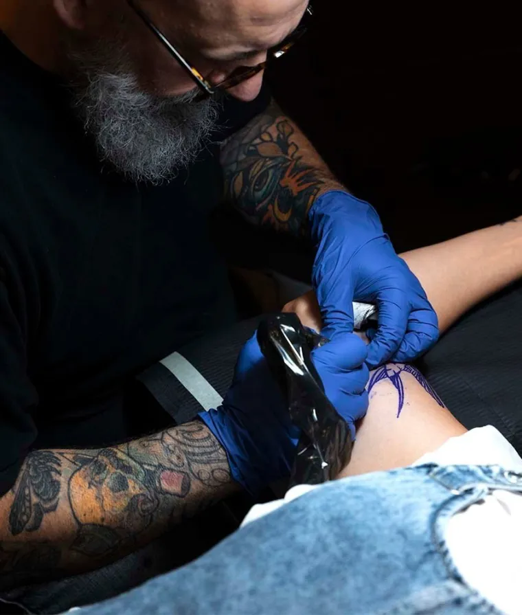 Tattooing in the studio